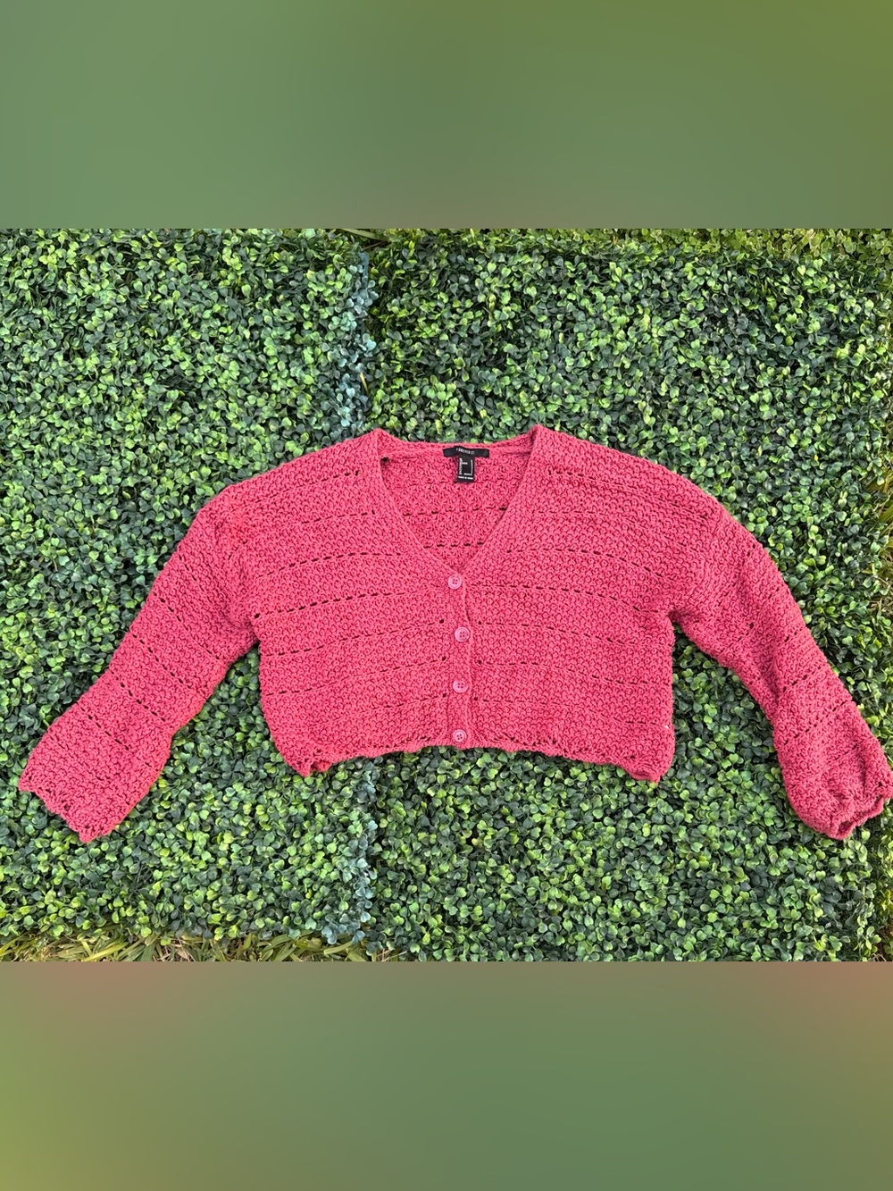 Forever 21 Rose Pink Cropped Knit Cardigan